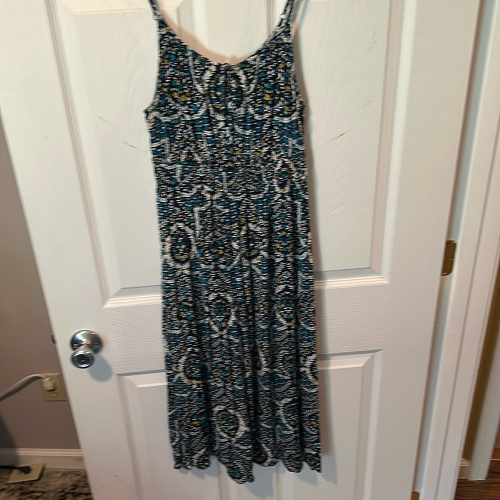 LOFT Blue and White Patterned Midi Dress